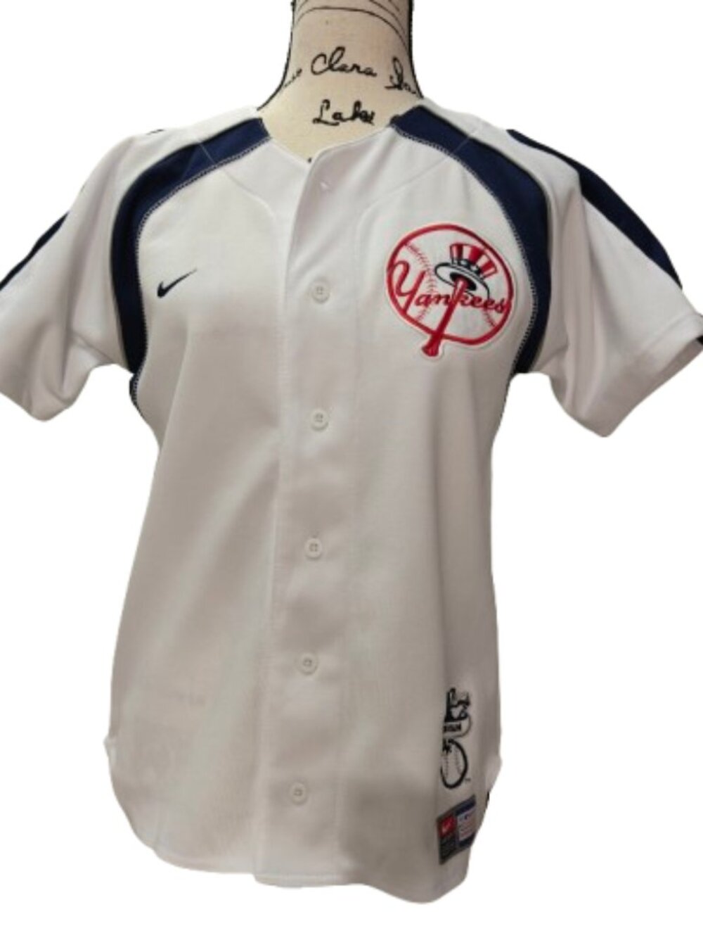 Nike MLB NY Yankees Women's Button Front Baseball Jersey White Navy Size Medium